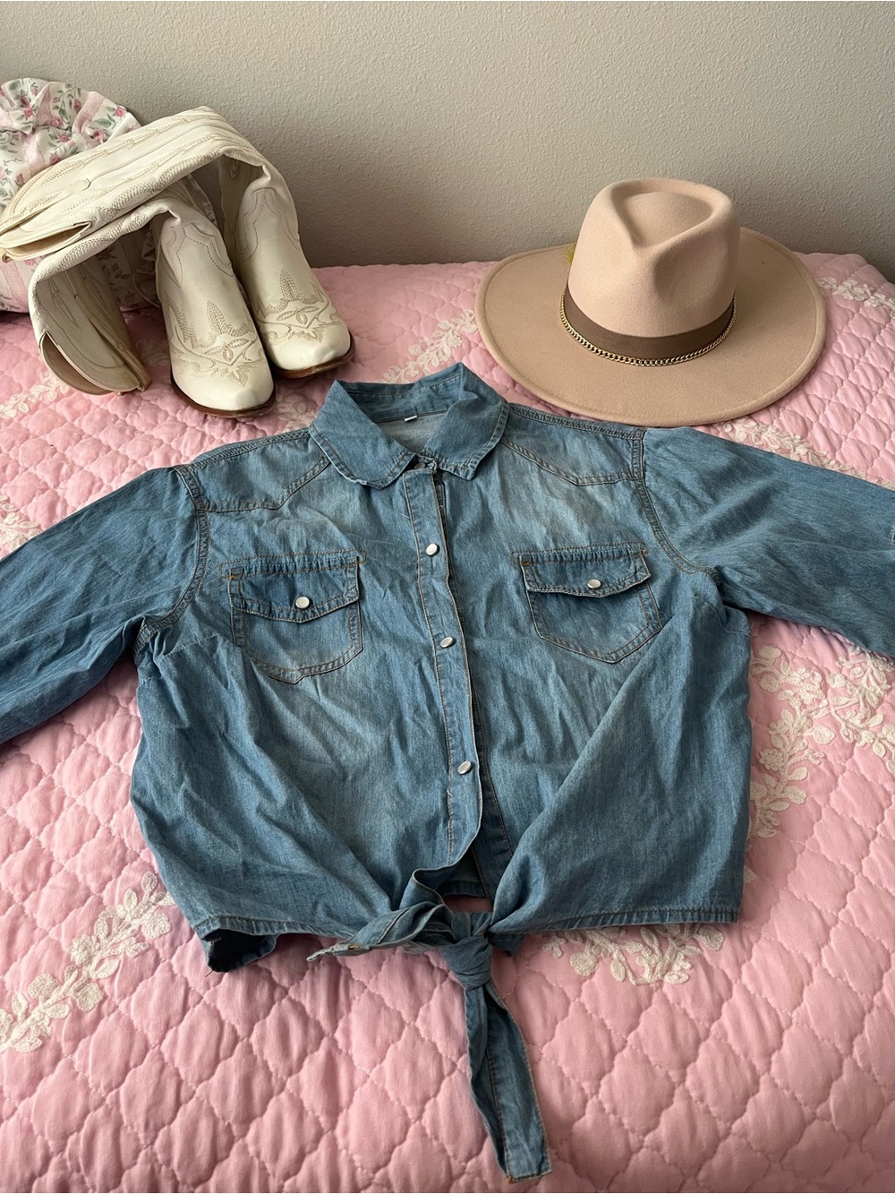 Brand New Women's Blue Denim Tie-Front Shirt